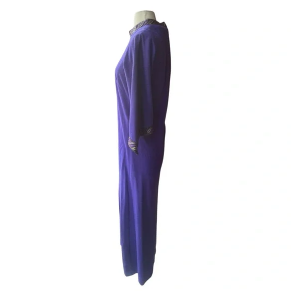 1960s Dela-Ann Metallic Trim, Asymmetrical Wrist,‎ Zip Up Velour Caftan Robe